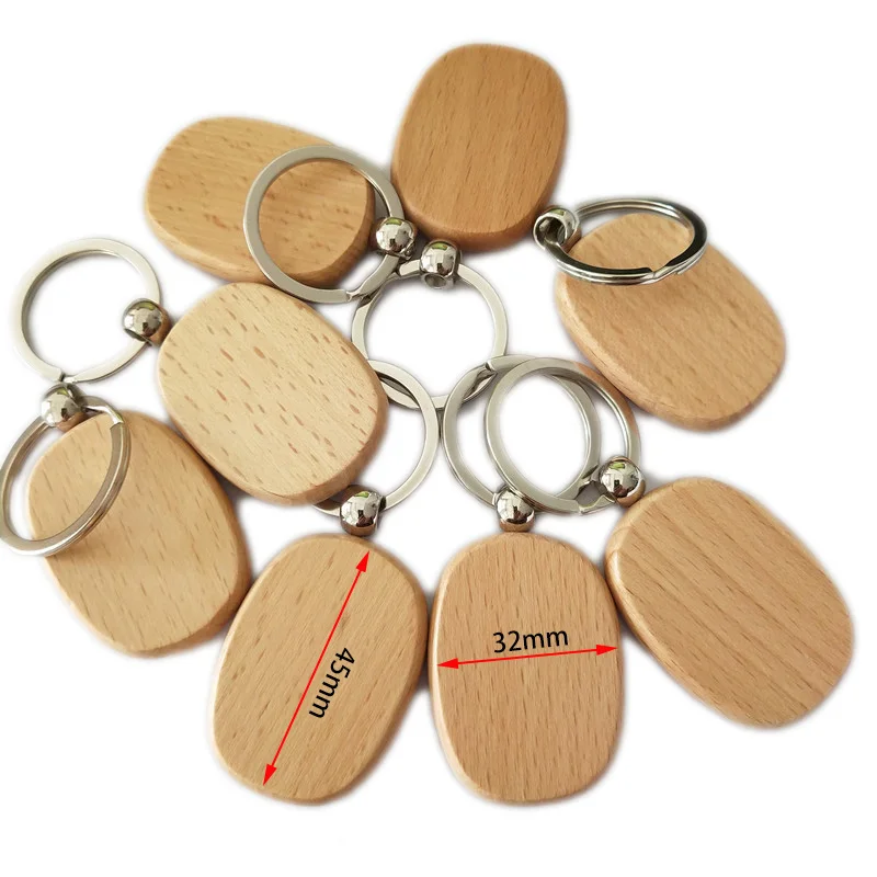 10pcs Blank Wooden Key Chain DIY Promotion Pendant Wood Keychain Round Rectangle heart oval shape Keyring Tags Gifts for carve |