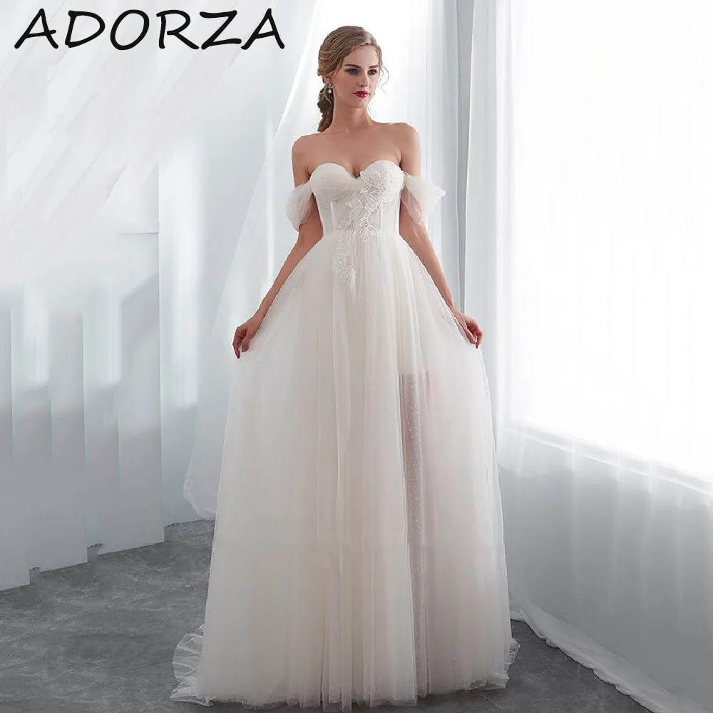 

Adorza A-line Wedding Dresses For Woman Modern Off The Shoulder Lace Applique Lace Up Sweetheart Court Train Vestidos De Novia