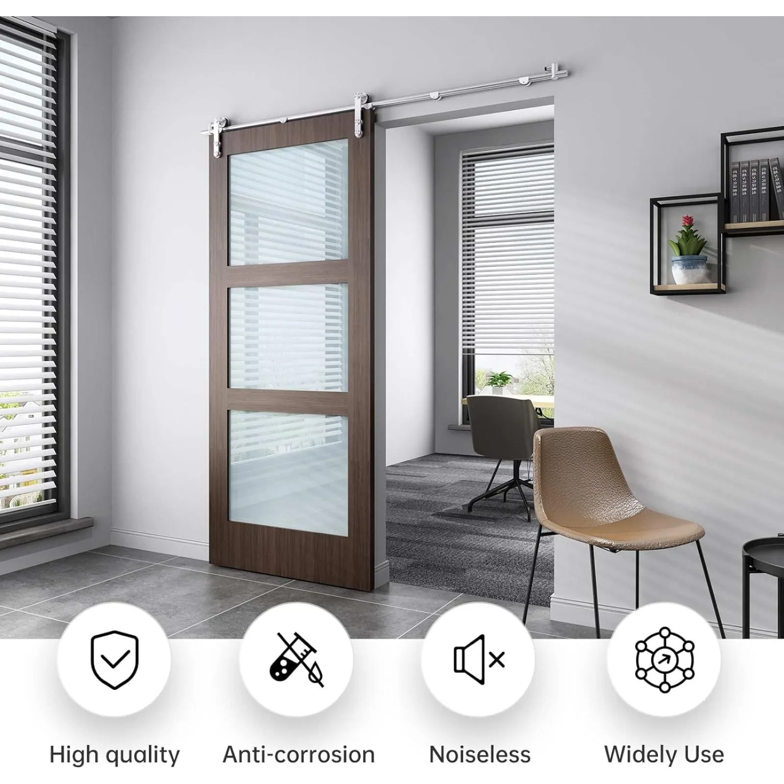 US 5 FT Stainless Steel Sliding Barn Door Hardware Track Kit,Heavy Duty,Anti-Rust Anti-Corrosion,Slide Smoothly Quietly