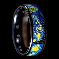 Unique Starry Night Pattern Men's Black Ring Personality Women Wedding Band Jewelry Unisex Party Accessories Wholesale - Image 4