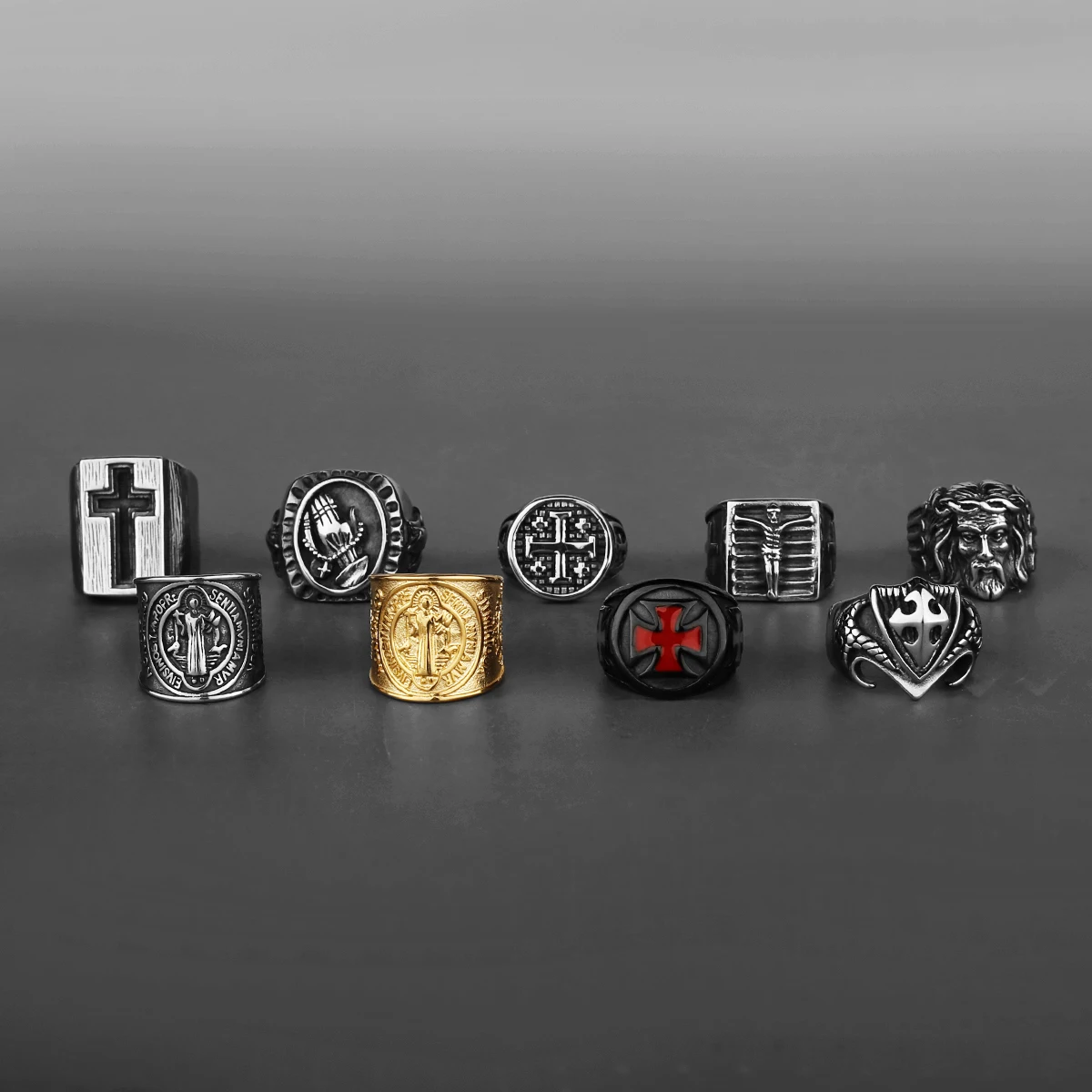 Stainless Steel Catholic Christian Cross Faith Amulet Ring Women Men Unisex Ring Multi Style Finger Jewelry Creative Gift