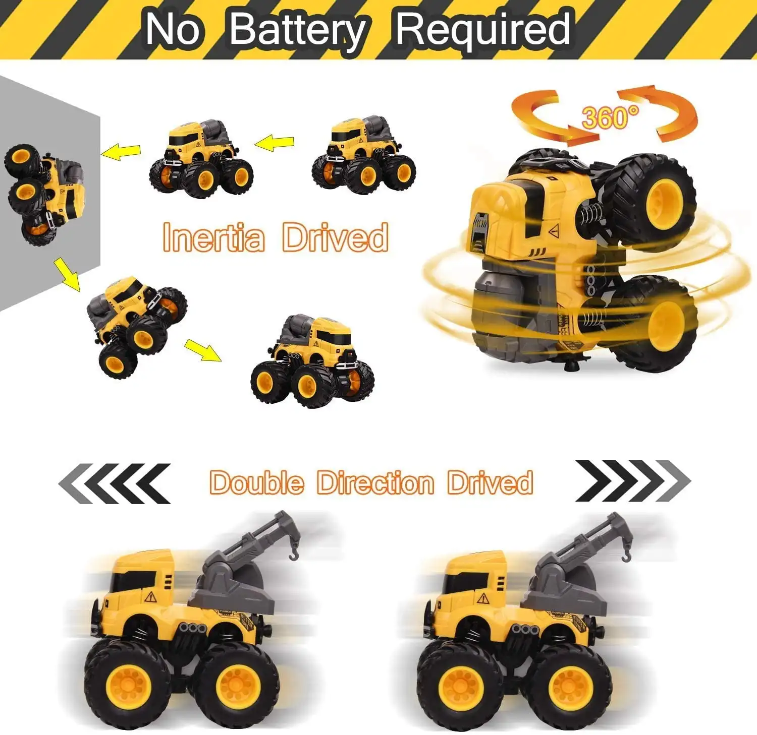 4 Pcs Pull Back Cars Construction Excavator Toy Truck Friction Powered Push/Go Toy Cars for 3+ Year Old Toddlers Kids Boys Girls 2