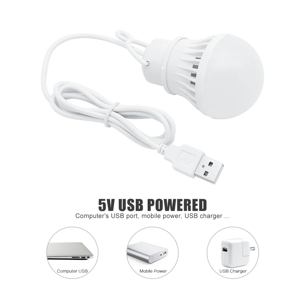 3/5/7W USB Lamp Bulb 5V Portable Camping Lantern Lamp LED USB Power Reading Book Light led light For Outdoor Camping Tent Lighting