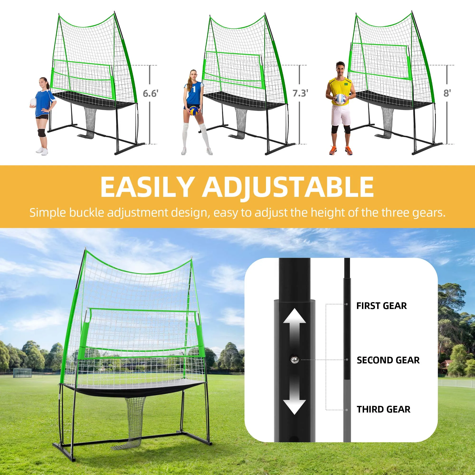 Adjustable Height Volleyball Practice Net Hitting Net for Backyard Training Tool