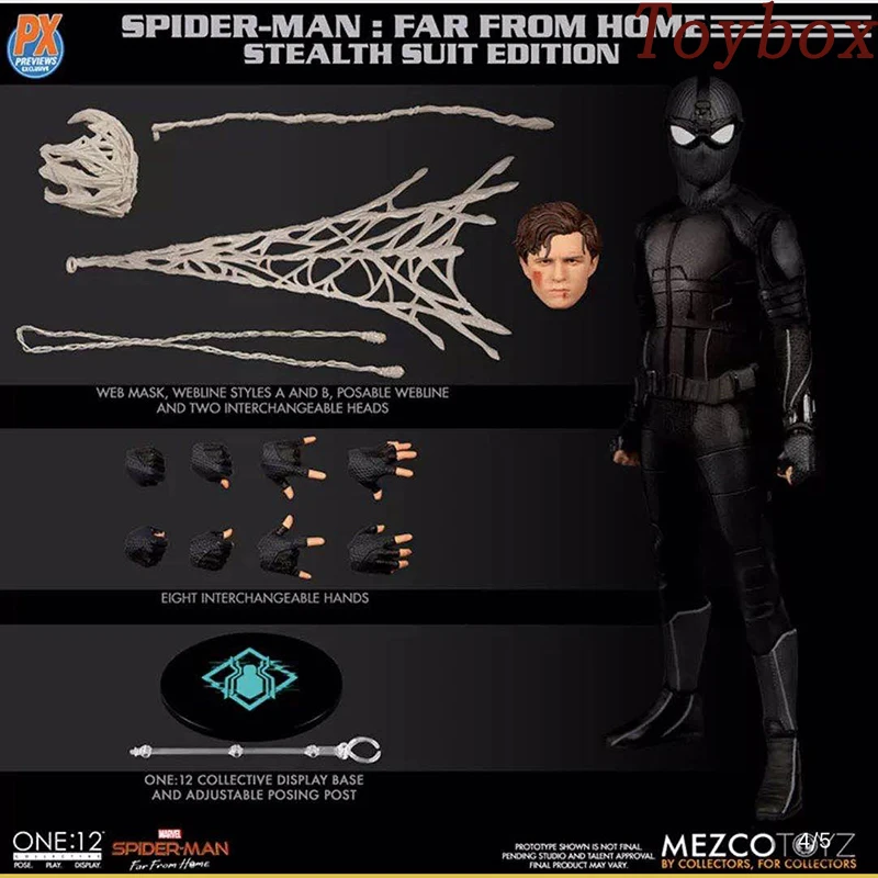 

MEZCOTOYS Original Marvel Series 1/12 Black Spider-Man Far From Home Tom Holland Stealth Suit Edition 6" Full Set Hobby Toys