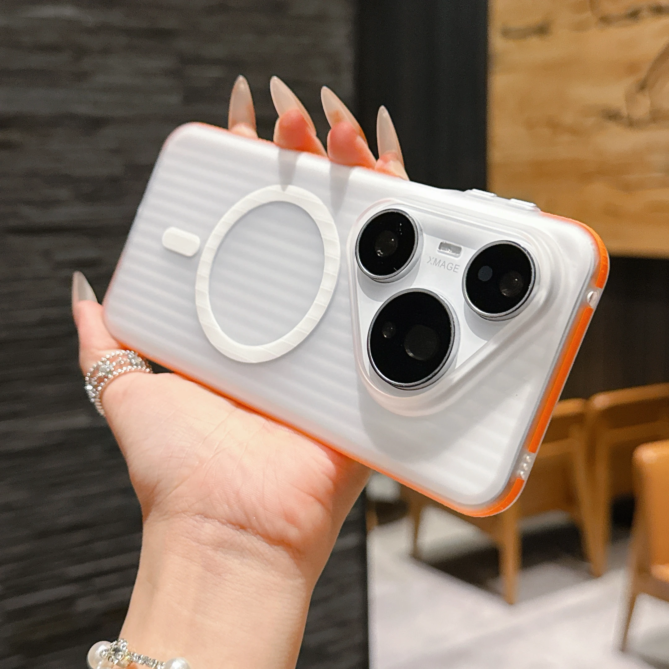 Matte Slim Corrugated Pattern Magnetic Armor Case with Magsafe