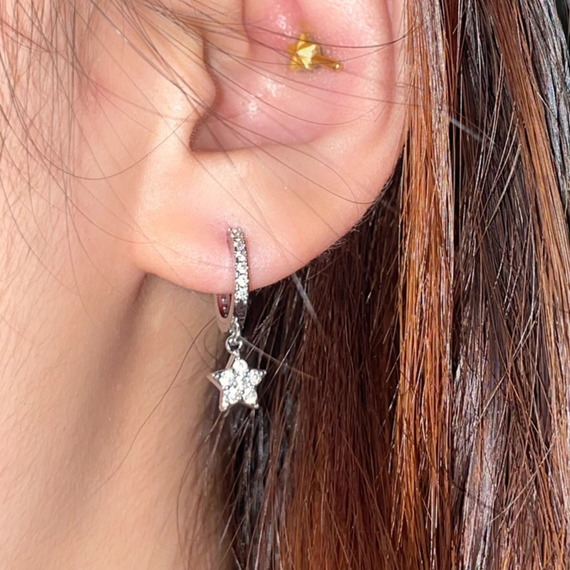 Creolen aus 925er-Sterlingsilber mit Nadel, kleine Huggies-Creolen für Damen, winziger Kristall-Zirko-Anhänger, Knorpel-Ohrringe, Piercing-Schmuck – Detail 24