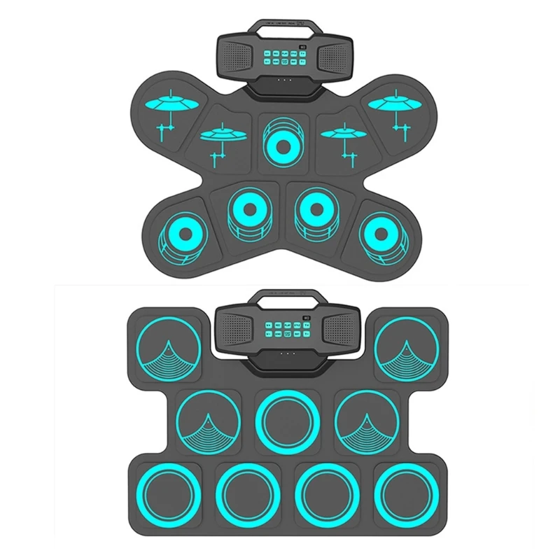 

9 Pads Roll up Practice Drum Set Electronic Drum Kits Built-in Speaker Headphone Kits for Kids, Adults, Beginners