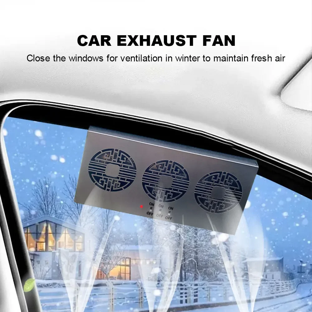3 Heads Car Cooling Fan Solar Charging Air Circulation 2.4V Multi-angle Adjustable Dual Head Appliance