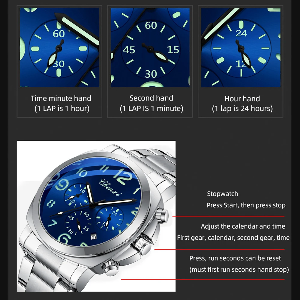 Chenxi Men Watches Stainless Steel Analog Quartz Sport Watches For Man Waterproof Business Classic Design Date Wrist Watch, Alina Gadgets