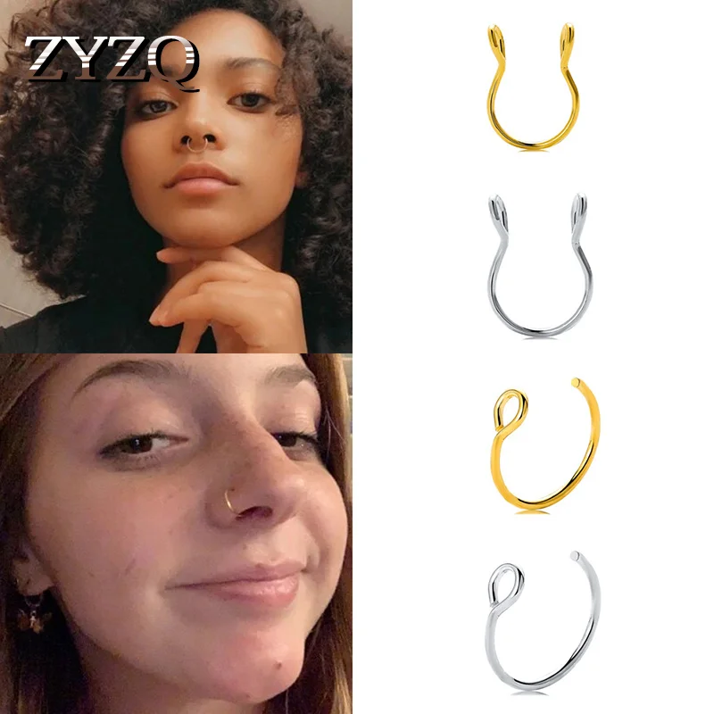 ZYZQ 1Pc Copper Fake Nose Ring Hoop Septum Rings C Clip Lip Ring