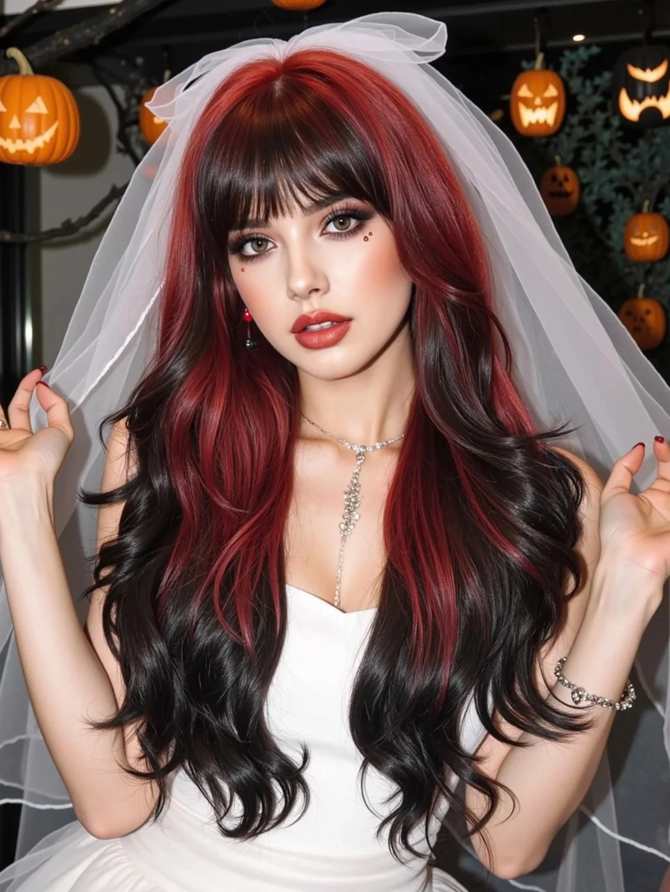 Synthetic Red Black Curly Wig for Daily Cosplay