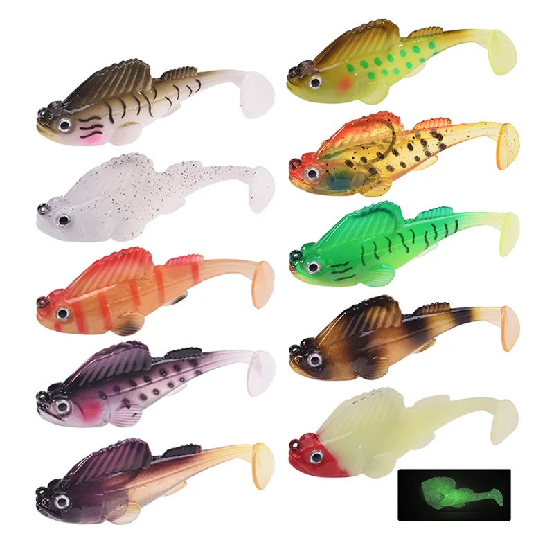Goture 11pcs/lot Pre Rigged Jig Head Soft Lures 10g Luminous Swimbait T  Tail Topwater Fishing Lures for Bass Trout Carp Fishing - AliExpress
