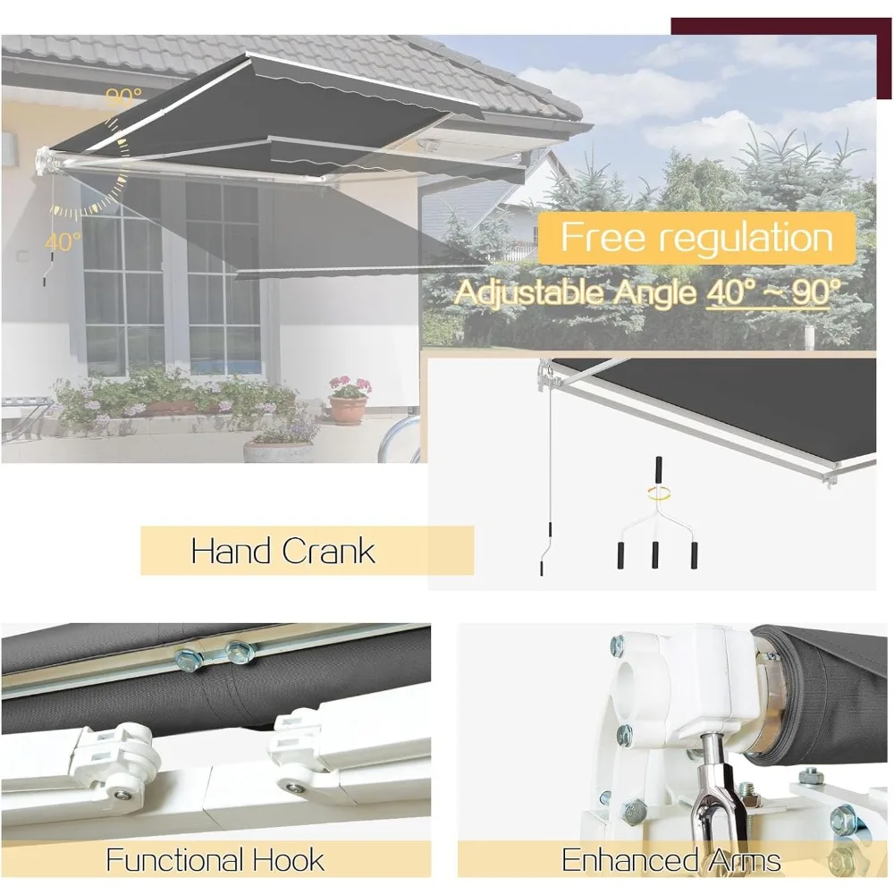 Awnings for Patio, 13'x9.8' Retractable Awning Cover Sun Shade Shelter, 280g/m² Premium Polyester with PU Coating Fabric 2