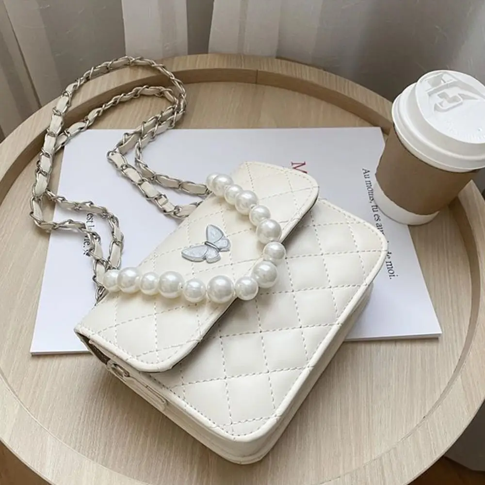 Women Pearl Chain Shoulder Underarm Bags Casual Ladies Embroidery Thread  Crossbody Bags Female Butterfly Handbags and Purses