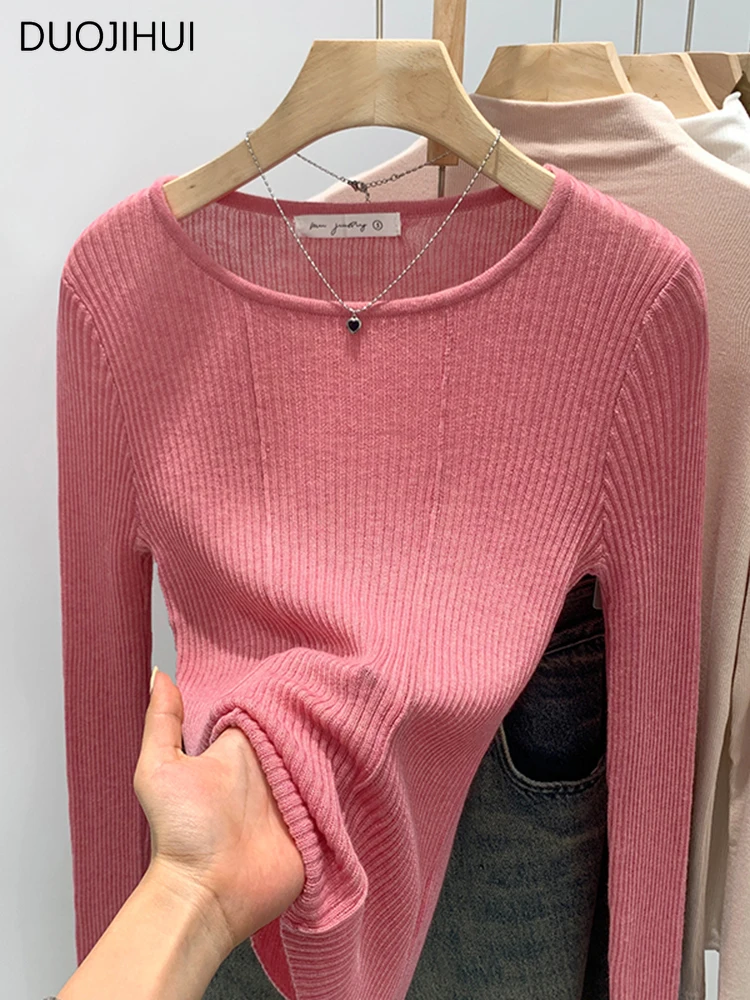 

DUOJIHUI Classic O-neck Basic Long Sleeve Knitted Women Pullovers Autumn New Solid Color Fashion Simple Casual Female Pullovers