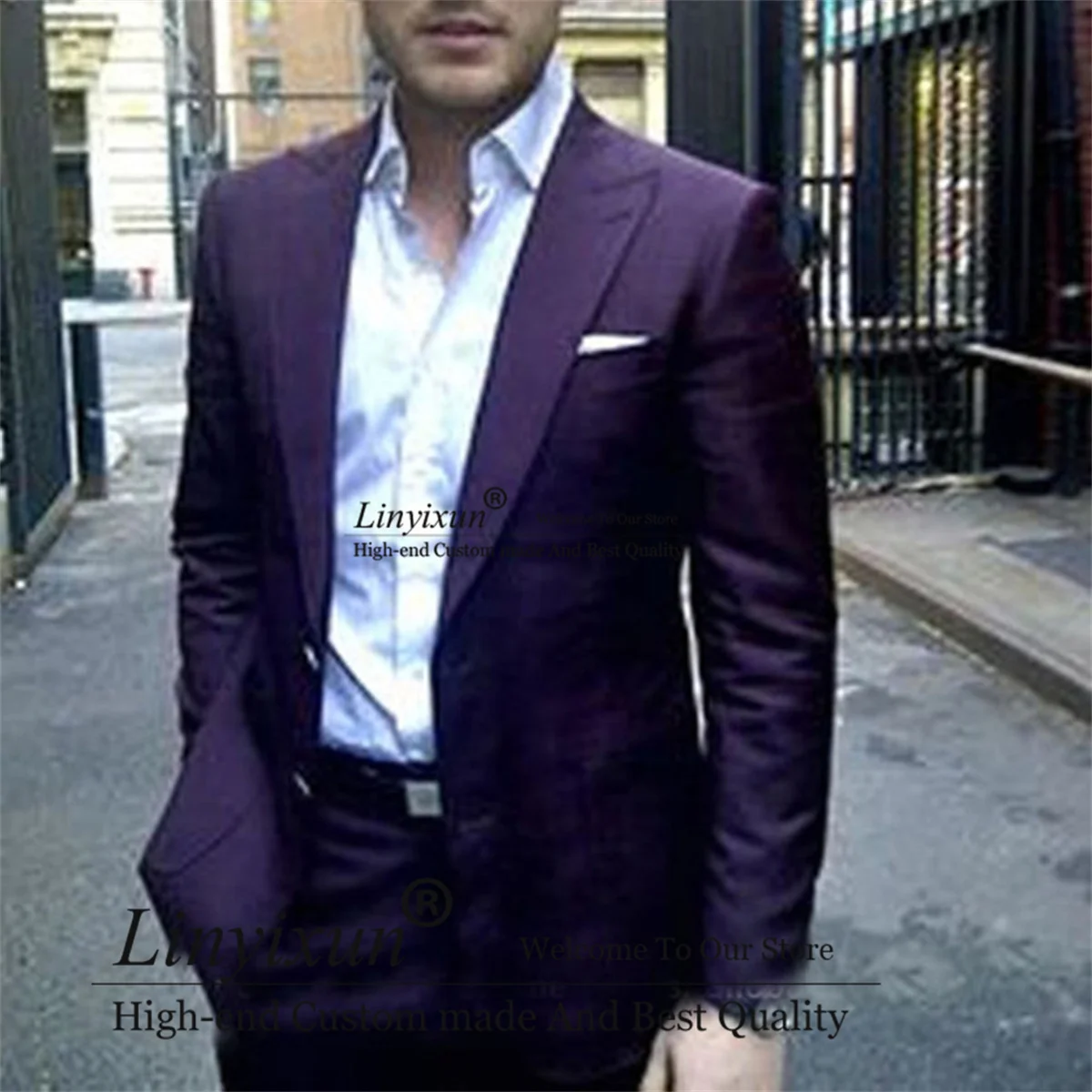 

Latest Coat Pant Designs Purple Men Suits 2 Pieces Sets Groom Wedding Tuxedos Male Prom Blazers Terno Masculino (Jacket+Pants)