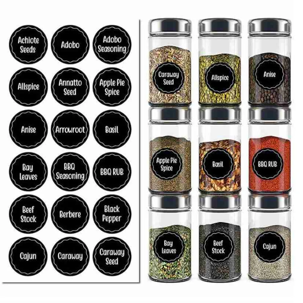144pcs Printed Spice Jar Labels And Food Pantry Stickers DIY Manual Label Home Kitchen Management Tools