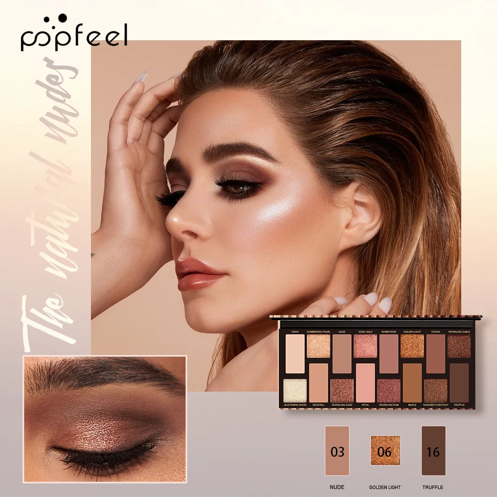 POPFEEL 16 Color Eyeshadow Palette, Makeup Nude Colors Eyeshadow Palette Natural Nude Matte Shimmer Glitter Pigment Eye Shadow 6