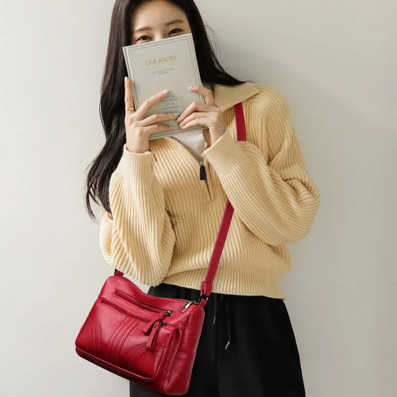 large capacity shoulder bag 2023 new women PU soft leather texture casual small square bag hand-held mother's bag