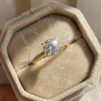 Anelli rotondi con zirconi lucidi e splendidi in argento sterling 925 per le donne, anniversario, matrimonio, regalo di gioielleria raffinata di alta qualità di lusso