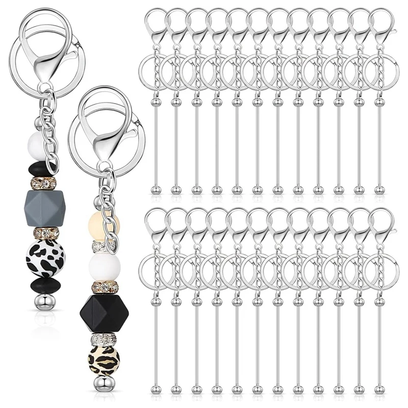 

25 Pieces Beadable Keychain DIY Blank Keychain Metal Beaded Keychain For Bead Keychain Crafts
