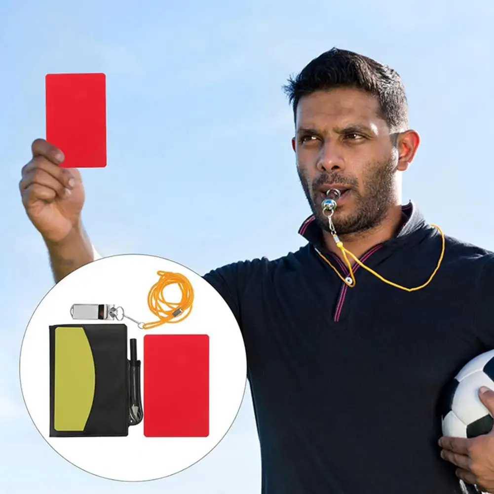 Soccer Referee Card Professional Red Yellow Cards Pen Whistles Card Sleeves Set Football Soccer Training Referee Warning Cards