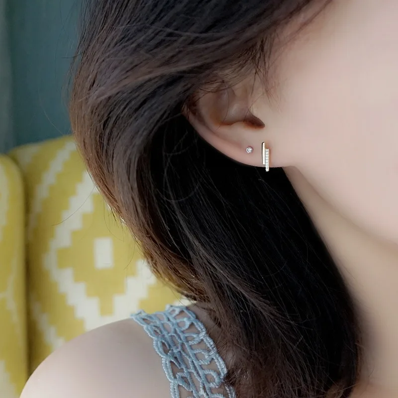 Stud Earrings Geometry Gold Silver Color Zircon For Women Simple Cute Small