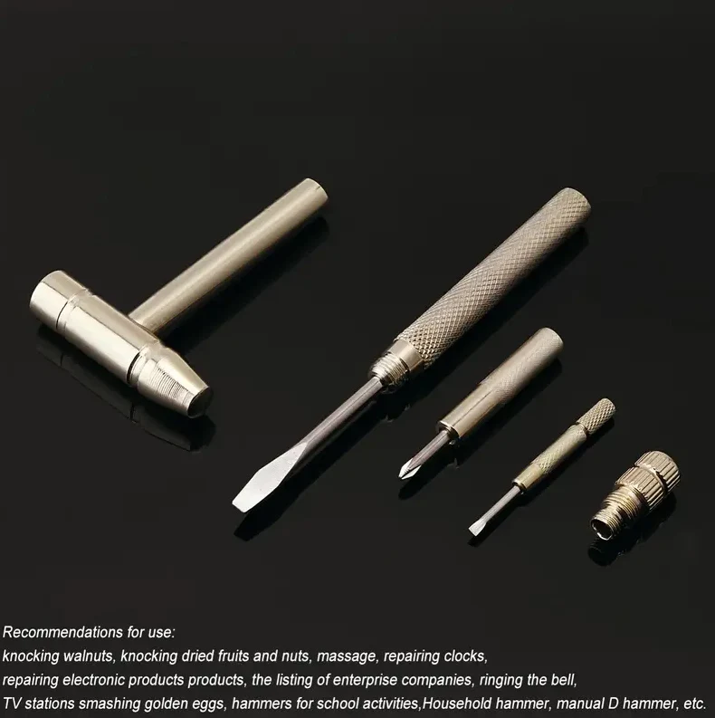 NEU 5-in-1 Mini Handwerk Hammer Schraubendreher Set Kupferlegierung Gold Abnehmbarer Mikroschraubendreher Perfektes Handwerkzeug für DIY-Projekte – Detail 4