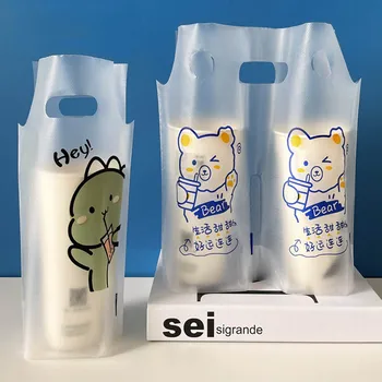 휴대용 음료 테이크아웃 파우치, 밀크티 포장 백, 투명 싱글 컵, 더블 컵, 음료 봉지, 500 ml, 700ml, 100 개