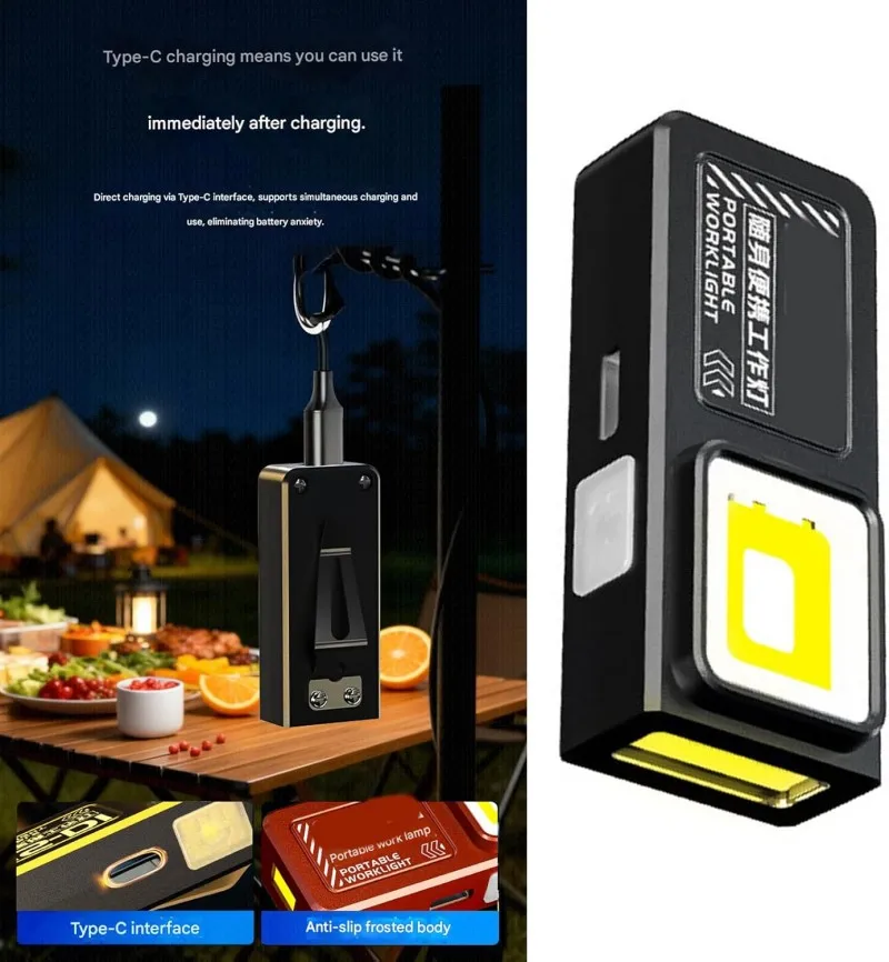 Mini COB LED Flashlight USB C Rechargeable Powerful Work Light with Clip Magnet Waterproof EDC Camping Walking Pocket Lamp