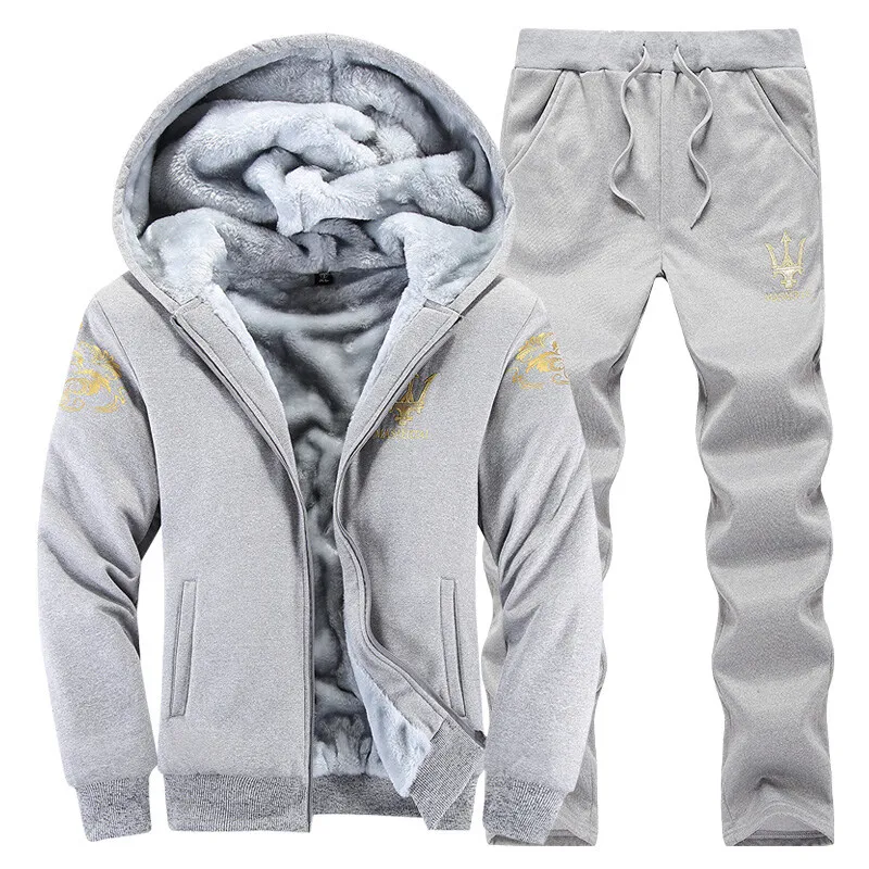 Winter Men's Leisure Sports Set Korean Fit Sweater Pants Two Piece Set with Plush Coat Martha Plus Large Set