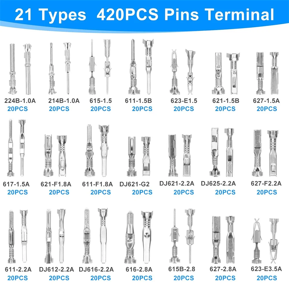 Kit De Connecteurs électriques 21 Types - 813 Pièces, Bornes De Sertissage 1.0 à 3.5 Mm, Pour Auto, Moto, Bateau