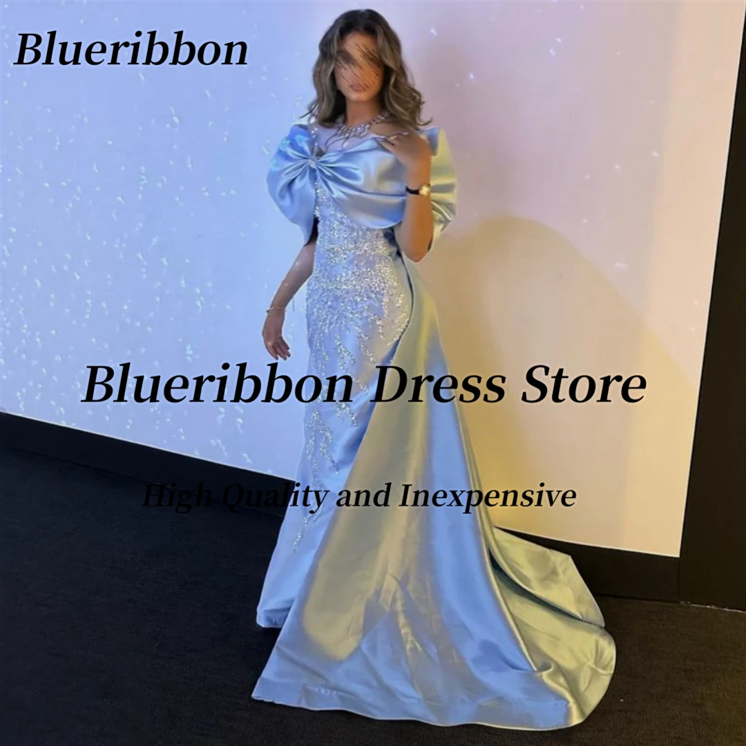 

Женское платье с большим бантом Blueribbon, вечернее платье с открытыми плечами и длинным шлейфом, вышитое бисером, для выпускного вечера, дня рождения