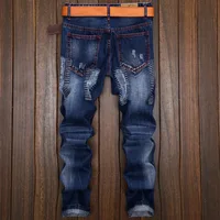 High Quality Straight Denim Brand Motorcycle Jeans Plus Size men's Jeans Ripped Jeans New Style 2