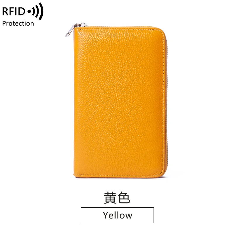 RFID Anti-Theft Cowhide Leather Wallet - Premium Long Passbook Clutch with Large Capacity