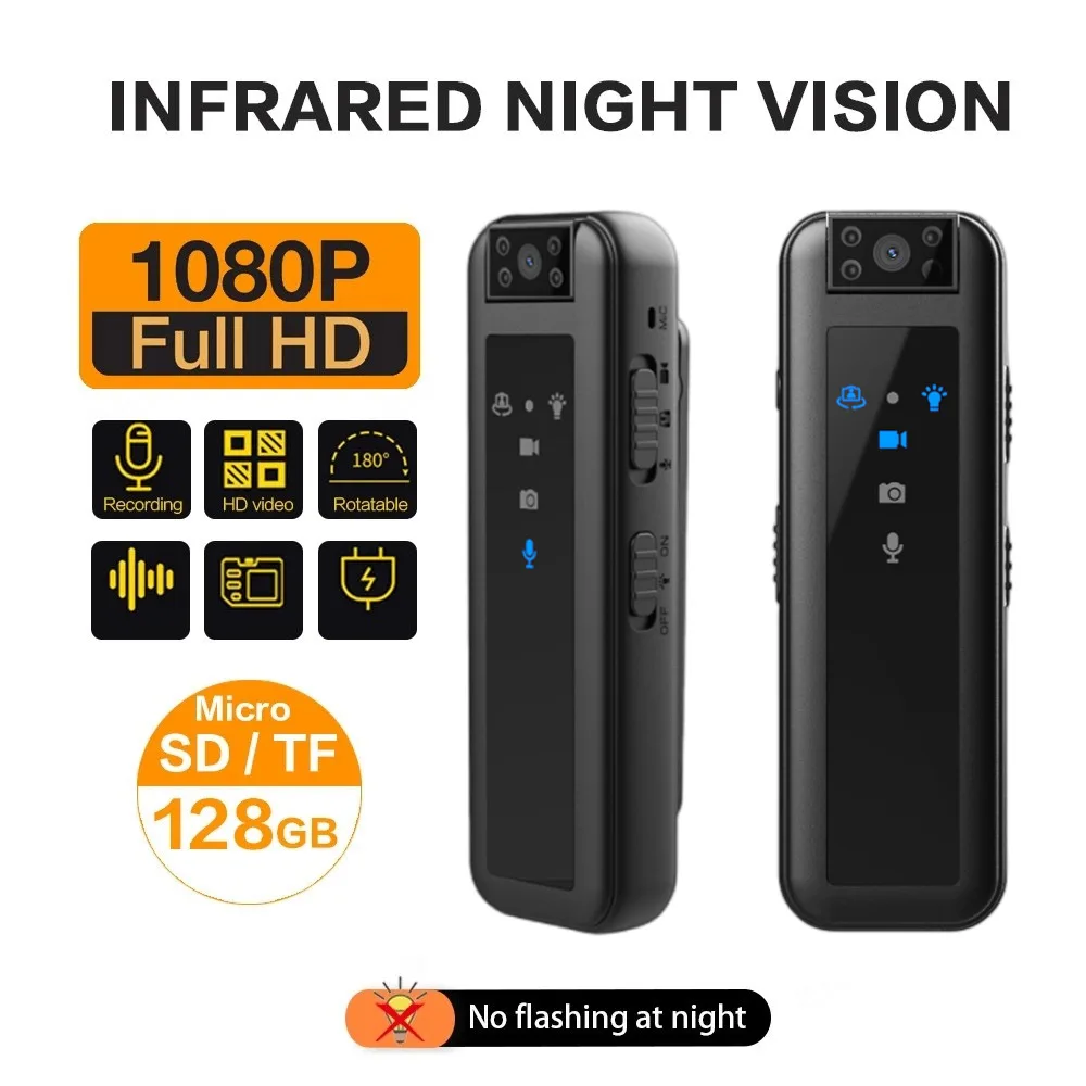 1080P Hd Mini Camera 180 ° Obiettivo Rotante Portatile Body Camera Visione Notturna Videoregistratore Outdoor Bike Sport Dv Car Dvr
