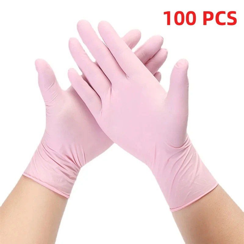 thumbnail image 1 of Guantes de nitrilo desechables negros y rosados 20/100 piezas Guantes sin látex para limpieza, cocina y esteticista Guantes multiusos texturizados, 1 of 5