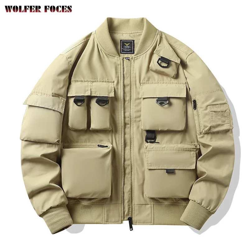 Bomber Jackets Men's American Baseball Jackets Windbreak Multi-pocket Work Coats Functional Clothing Winter Men's Coat Camping