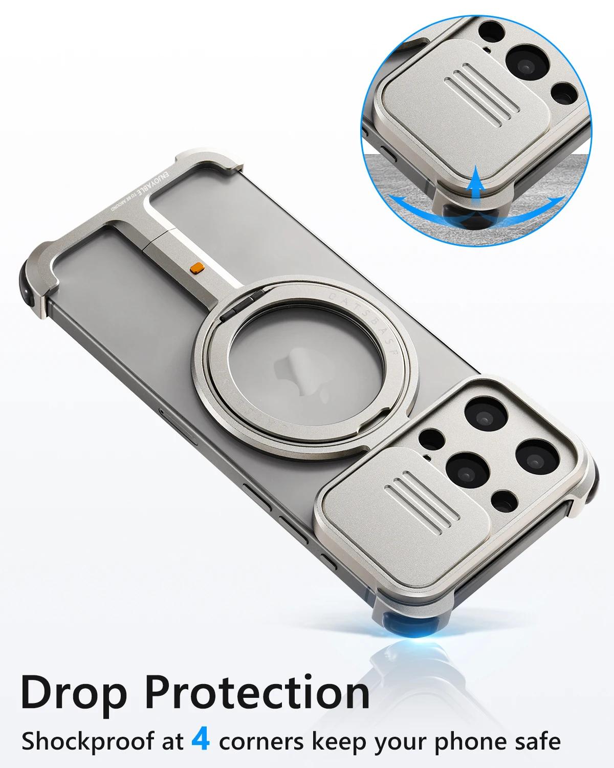 Eary Frameless for iPhone 16 15 Pro Max Phone Case with Magsafe Wireless Charging 360° Rotation Magnetic Stand Shockproof Cover