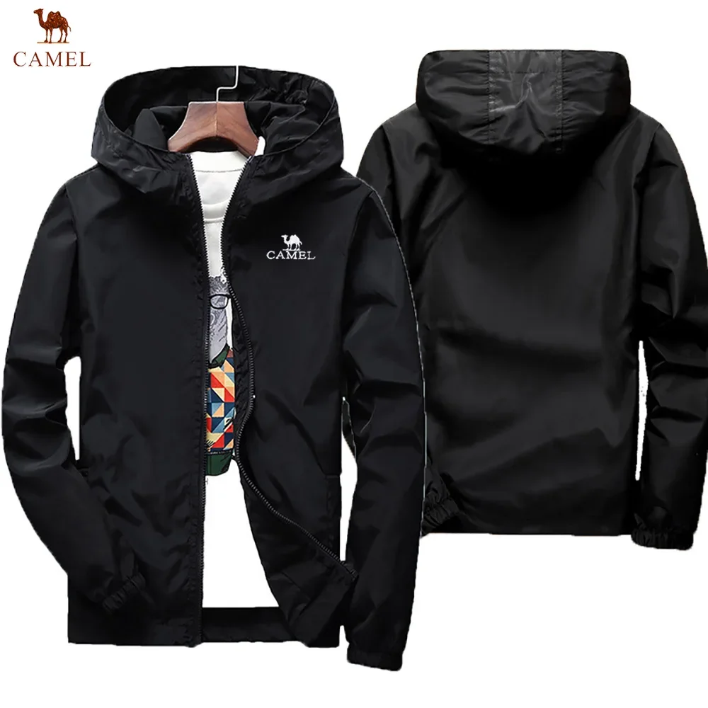 

CAMEL Embroidered Men's Casual Loose Windproof Zippered Hooded Sun Protection Jacket, Outdoor Camping, Oversized Light Color