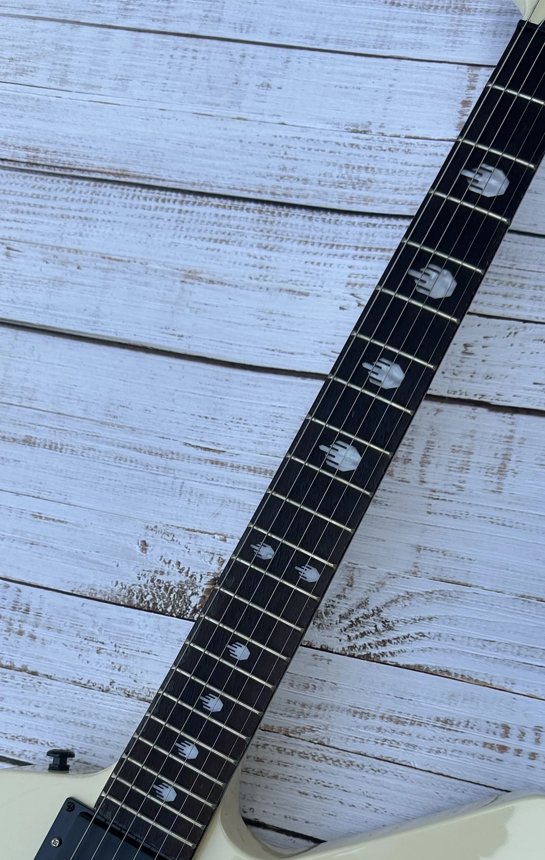 Irregular electric guitar EMG active pickup middle finger inlay