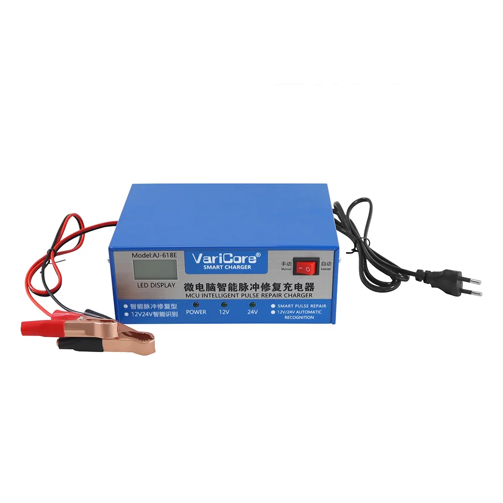 VariCore 지능형 자동차 배터리 충전기, 오토바이 Rinnsal용 납산 agm 배터리 수리용 LCD 디스플레이, 12V, 24V