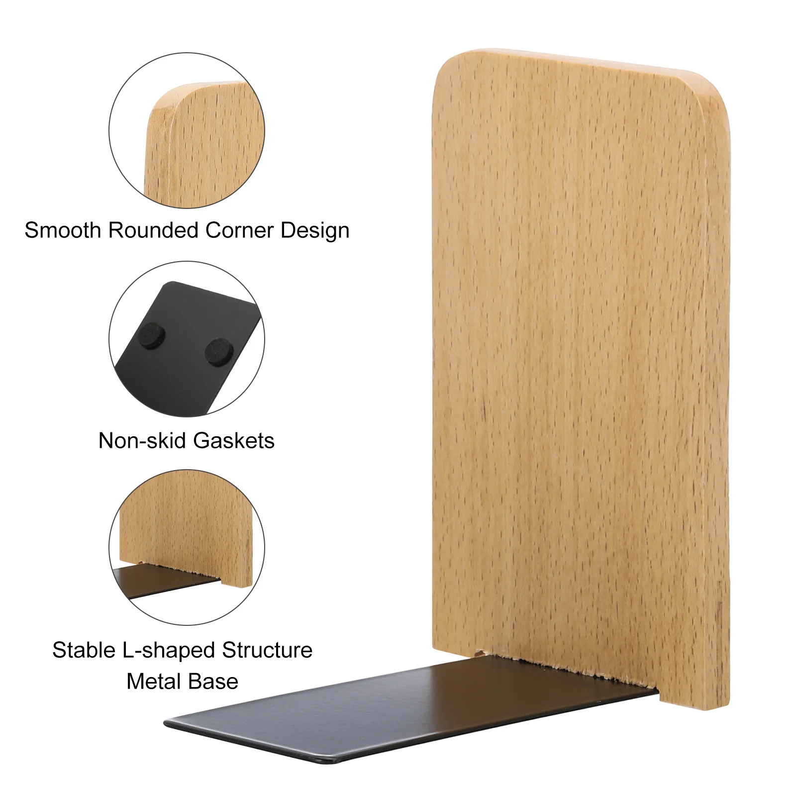 2Pcs Wood Bookend with Metal Base Wooden Desktop Bookends Book Organizer Office Bookends Book Ends Stand Holder Shelf Bookrack 3