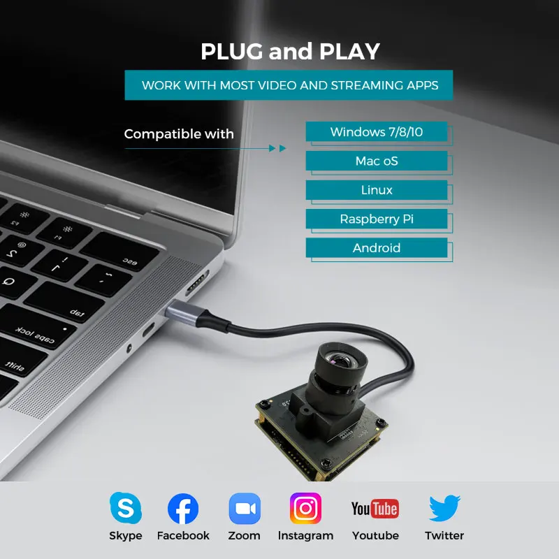 4K 60FPS USB3.0 8MP IMX678 산업용 HD 카메라 모듈 광각 왜곡 없는 렌즈(윈도우, 안드로이드, 라즈베리 파이, 리눅스용)