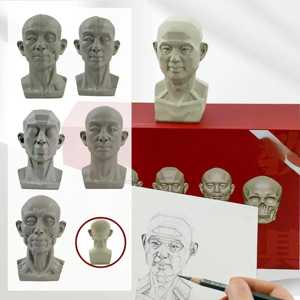 Art Plaster Portrait Teaching Aids Simulation Flat Head Plaster Portrait Practical Mini Version Resin Tool Sketch Learning - 2