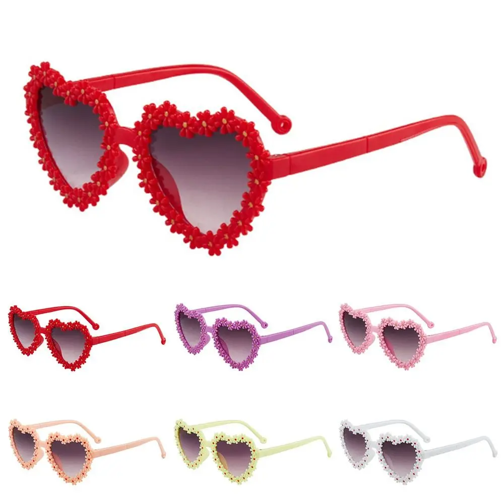 Cute Heart-Shaped Daisy Sunglasses for Kids Aged 3-18 Years Sun Protection Flower Sun Glasses Vintage Children Shades