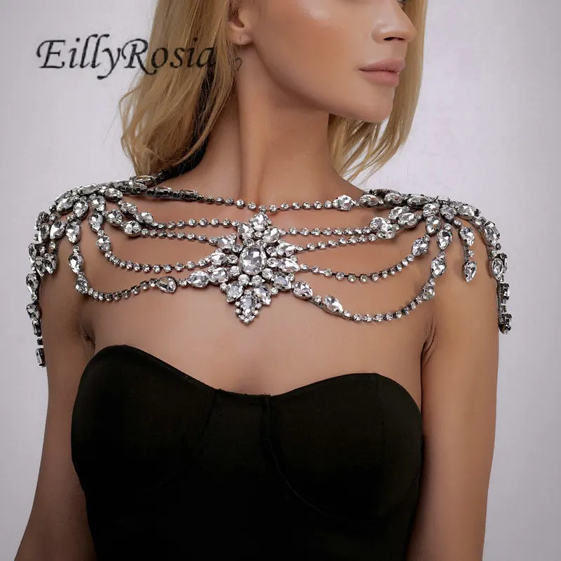 

EillyRosia Bridal Chain Shawl for Woman Wedding Bridal Cape with Rhinestones Wedding Jacket Bolero Top Evening Party Accessory