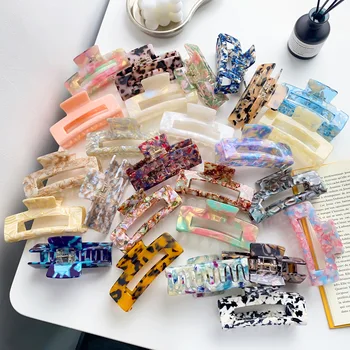 10cm Hair Claw Large Geometric Hollow Square Tortoiseshell Leopard Acetate Hair Claws Clip for Women Hairpins Hair Accessories 1