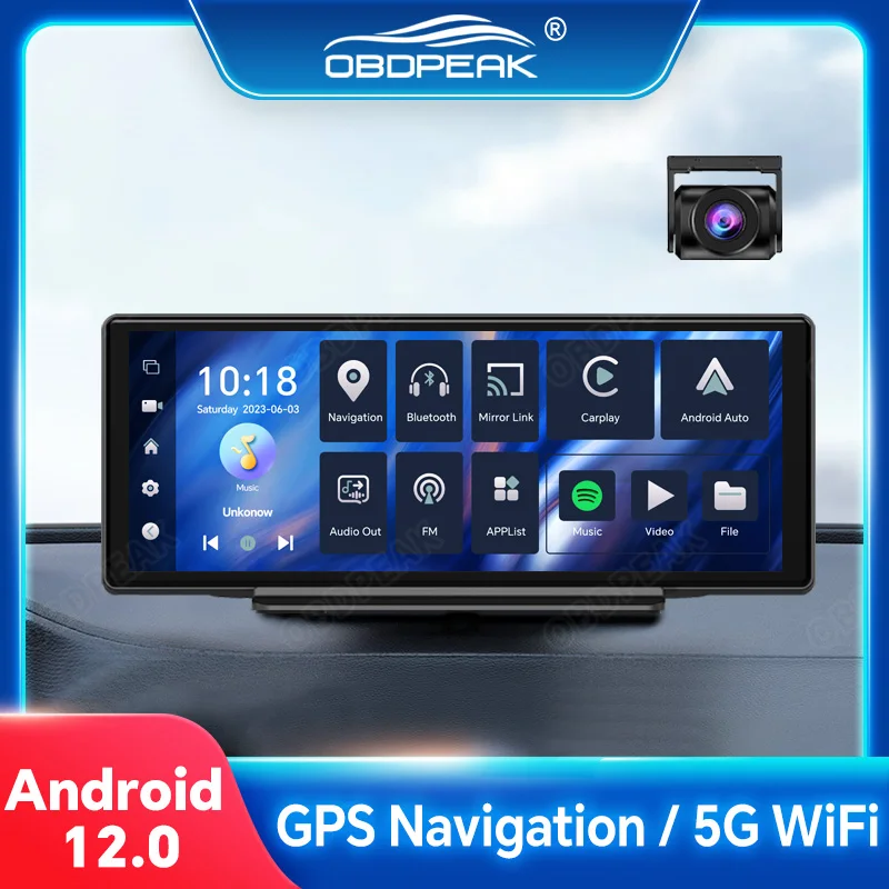 T30 Car Dsah Cam 10.26" Android 12 System Carplay Android Auto 2+32G GPS Navigation WIFI Car Mirror Video Camera AUX BT Audio